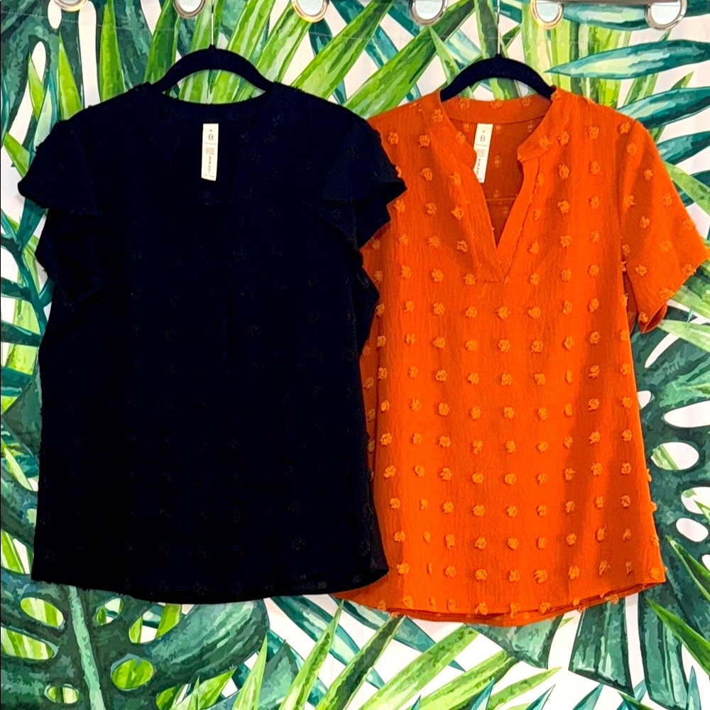 Women's Black and Orange Blouse Set